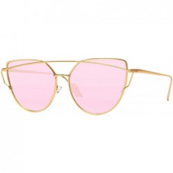 Oversized Elegant Street Fashion Metal Frame Women Mirror Cat Eye Sunglasses - Gold Frame / Mirror Pink Lens - CJ12N1IXNM5 $1...