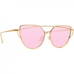 Oversized Elegant Street Fashion Metal Frame Women Mirror Cat Eye Sunglasses - Gold Frame / Mirror Pink Lens - CJ12N1IXNM5 $1...