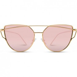 Oversized Elegant Street Fashion Metal Frame Women Mirror Cat Eye Sunglasses - Gold Frame / Mirror Pink Lens - CJ12N1IXNM5 $1...