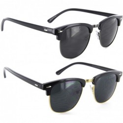 Semi-rimless Retro Sunglasses Half Frame Horned Rim Gift Set for Men Women (1 Black/Gunmetal 1 Black/Gold - Black) - C112O1RK...