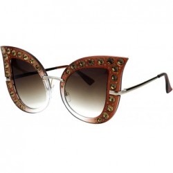 Butterfly Womens Oversized Rhinestone Sunglasses Dramatic Butterfly Fashion Shades - Brown - CS18HU80Z83 $12.93