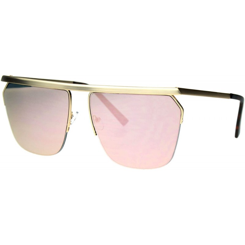 Rectangular Flat Top Metal Rim Color Mirror Lens Futuristic Rectangular Sunglasses - Gold Pink - C017AYTGY7D $9.50