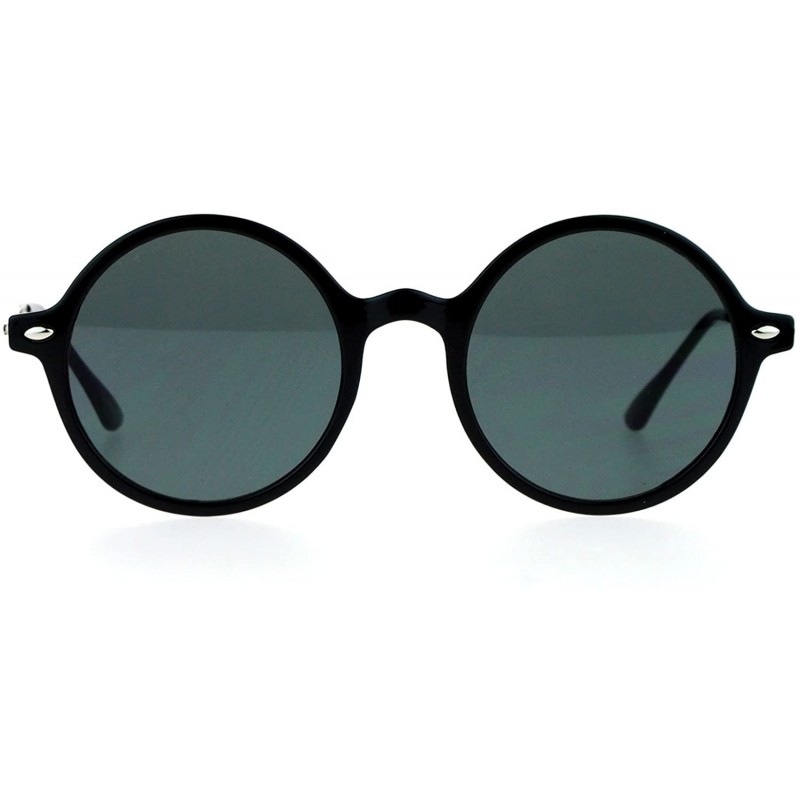 Round Unisex Fashion Sunglasses Round Circle Horn Rim Frame Flat Lens UV 400 - Black Silver (Black) - CR1882X2EYR $12.33