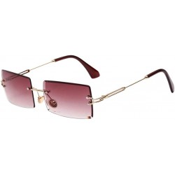 Oval 2x Vintage Rectangle Cut Rimless Sunglasses Designer - CM190N8UW5L $19.86