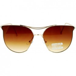 Butterfly Womens Exposed Flat Panel Lens Retro Metal Horn Rim Sunglasses - Gold Brown - C312MXABFY5 $12.76