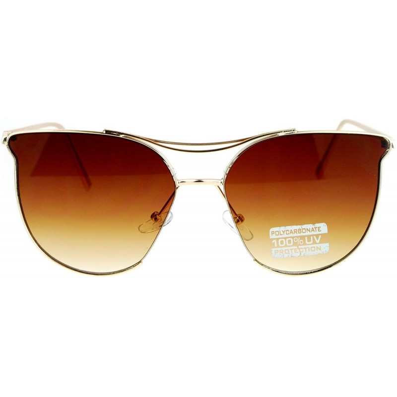 Butterfly Womens Exposed Flat Panel Lens Retro Metal Horn Rim Sunglasses - Gold Brown - C312MXABFY5 $12.76