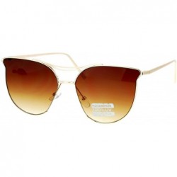 Butterfly Womens Exposed Flat Panel Lens Retro Metal Horn Rim Sunglasses - Gold Brown - C312MXABFY5 $12.76