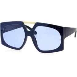 Rectangular Womens Flat Top Retro Racer Plastic Robotic Sunglasses - Navy Blue - CR18EW8D2W0 $23.48