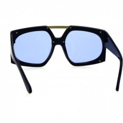 Rectangular Womens Flat Top Retro Racer Plastic Robotic Sunglasses - Navy Blue - CR18EW8D2W0 $13.72