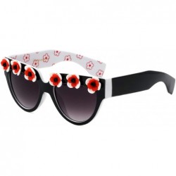 Cat Eye Round Cat Eye Flower Sunglasses - Black & White - CX196XG8IWS $12.00