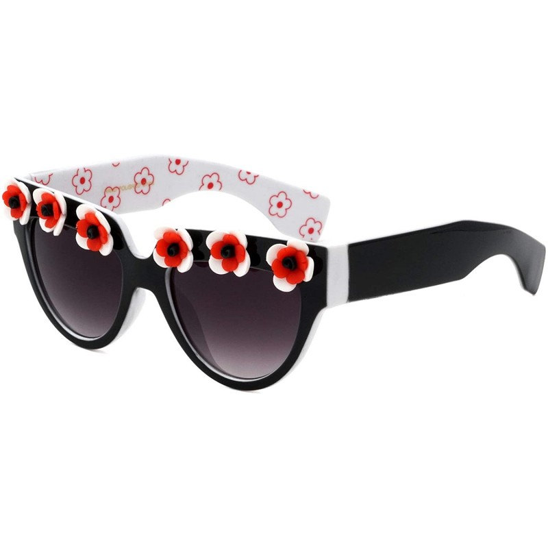 Cat Eye Round Cat Eye Flower Sunglasses - Black & White - CX196XG8IWS $12.00