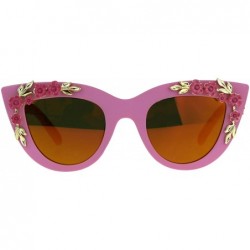 Oversized Womens Oversize Cat Eye Mirror Lens Flower Jewel Sunglasses - Pink Orange - CW18C4SMH8Y $18.29