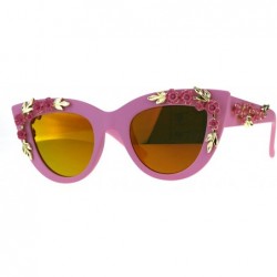 Oversized Womens Oversize Cat Eye Mirror Lens Flower Jewel Sunglasses - Pink Orange - CW18C4SMH8Y $10.49