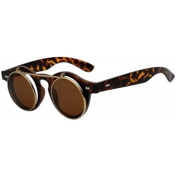 Round Women UV400 Retro Vintage Sunglasses Men Flip Up Round Shade Glass Eyeglasses - Leopard Brown - C218C8KE0TU $17.05