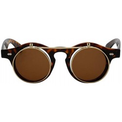 Round Women UV400 Retro Vintage Sunglasses Men Flip Up Round Shade Glass Eyeglasses - Leopard Brown - C218C8KE0TU $11.68