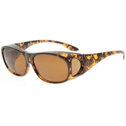 Rectangular Retro Style Polarized Fitover Sunglasses for Wear Over Glasses (Amber Tortoise/Brown Lenses) - CL184OXR4HS $25.22
