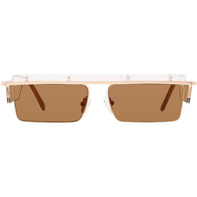 Rectangular "Planco" Designer Eyewear - Rose Gold/Brown - C518SIHZXIT $38.50