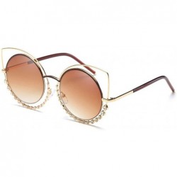 Round Fashion Sexy Cat Eye Sunglasses Women Coating Diamond Round sun glasses - Tawny - CV1854CN54Y $9.94