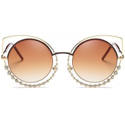 Round Fashion Sexy Cat Eye Sunglasses Women Coating Diamond Round sun glasses - Tawny - CV1854CN54Y $9.94