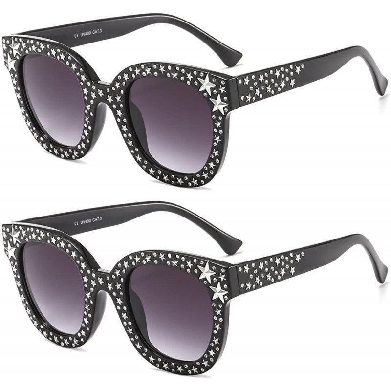 Round Oversized Sunglasses for Women Square Thick Frame Bling Bling Rhinestone Novelty Shades - C018H4Z3Y9T $11.45