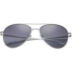 Aviator Classic Polarized Ultra Light Flex Hinge Aluminum Aviator Sunglasses - Aluminum Silver - Polarized Gradient Smoke - C...