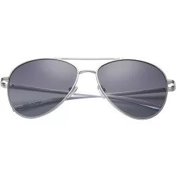 Aviator Classic Polarized Ultra Light Flex Hinge Aluminum Aviator Sunglasses - Aluminum Silver - Polarized Gradient Smoke - C...