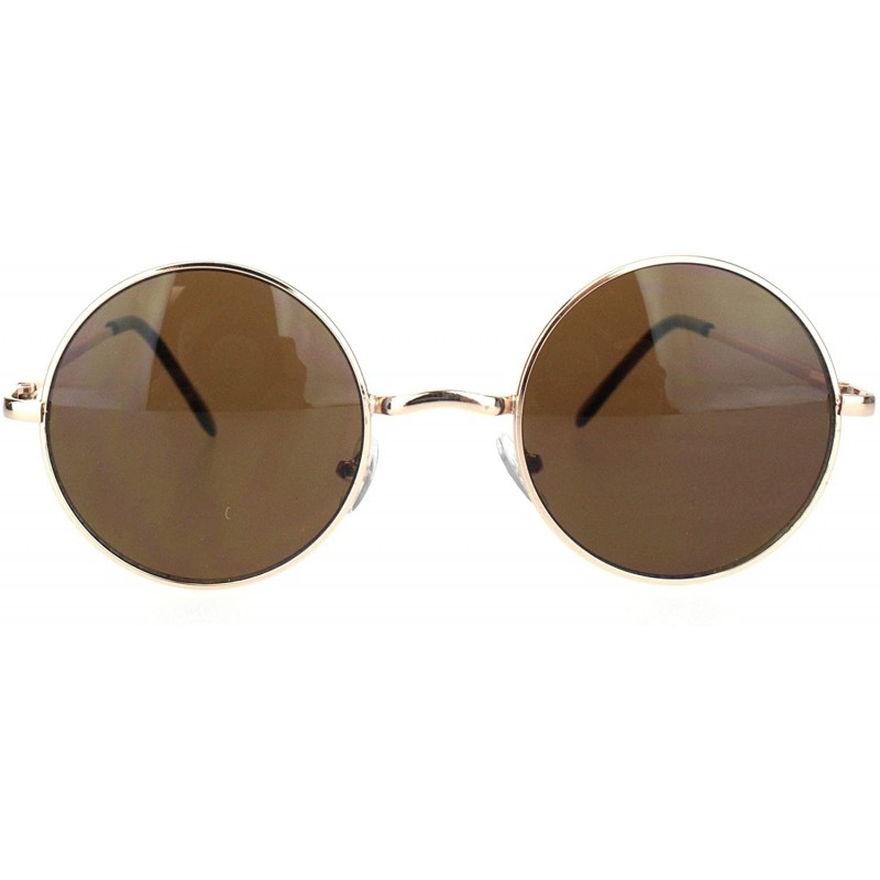 Round Mens Classic Hippie Round Circle Lens Hipster Metal Rim Sunglasses - Gold Brown - C918OZ59XLK $11.05