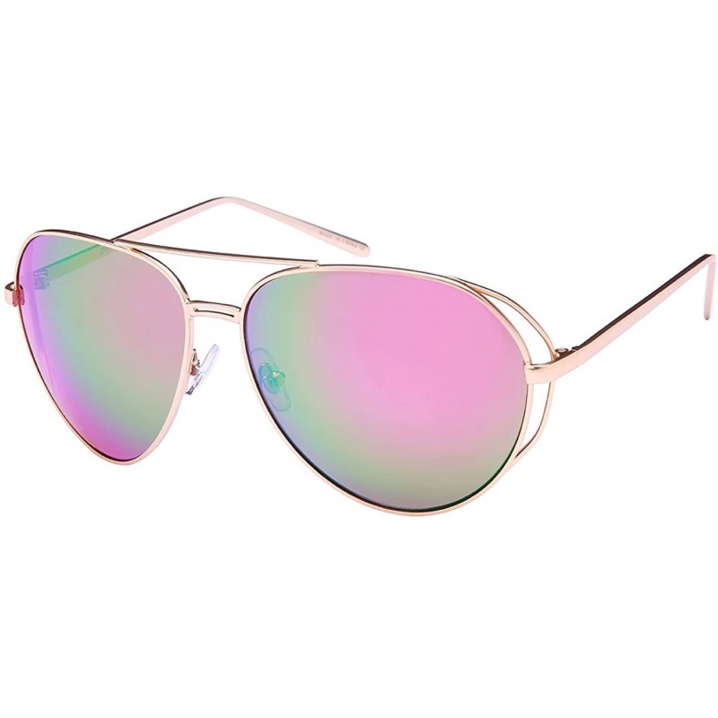 Aviator Aviator Sheild Cut Out w/Color Mirror Lens 25141-REV - Matte Gold - CN12N6HGGK7 $12.08