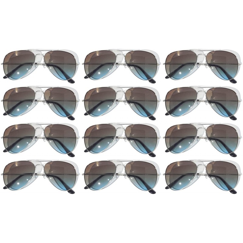 Aviator 12 Pirs Wholesale Classic Aviator Style Sunglasses Colored Metal Colored Lens - 12_pairs_silver_frame_brown-blue - CA...