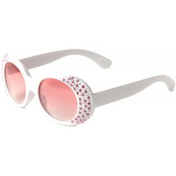 Oversized Oversized Oval Side Rhinestone Sunglasses - White - CK198898KGR $25.56