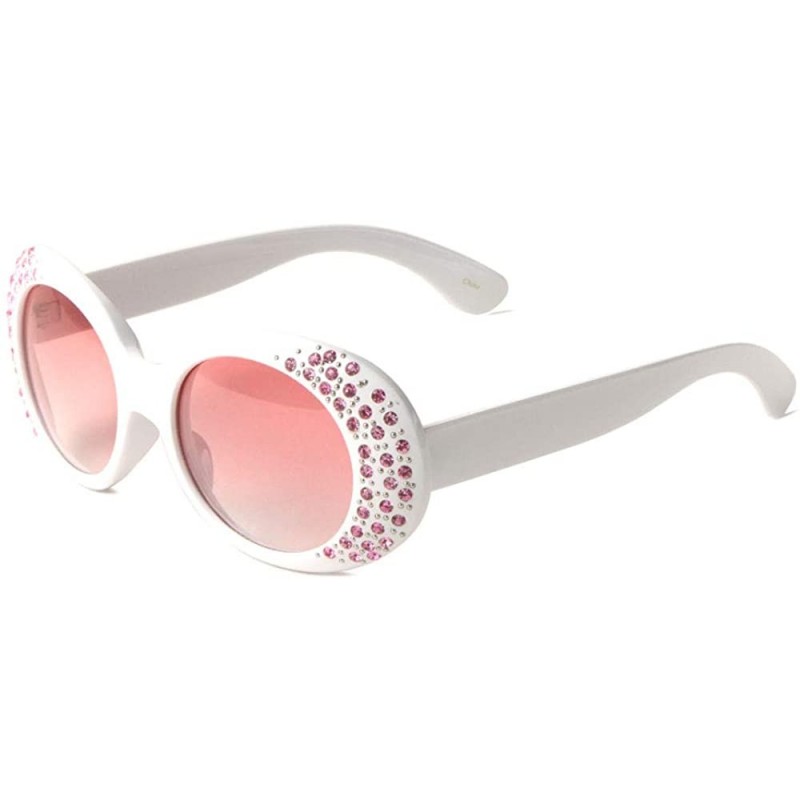 Oversized Oversized Oval Side Rhinestone Sunglasses - White - CK198898KGR $15.75