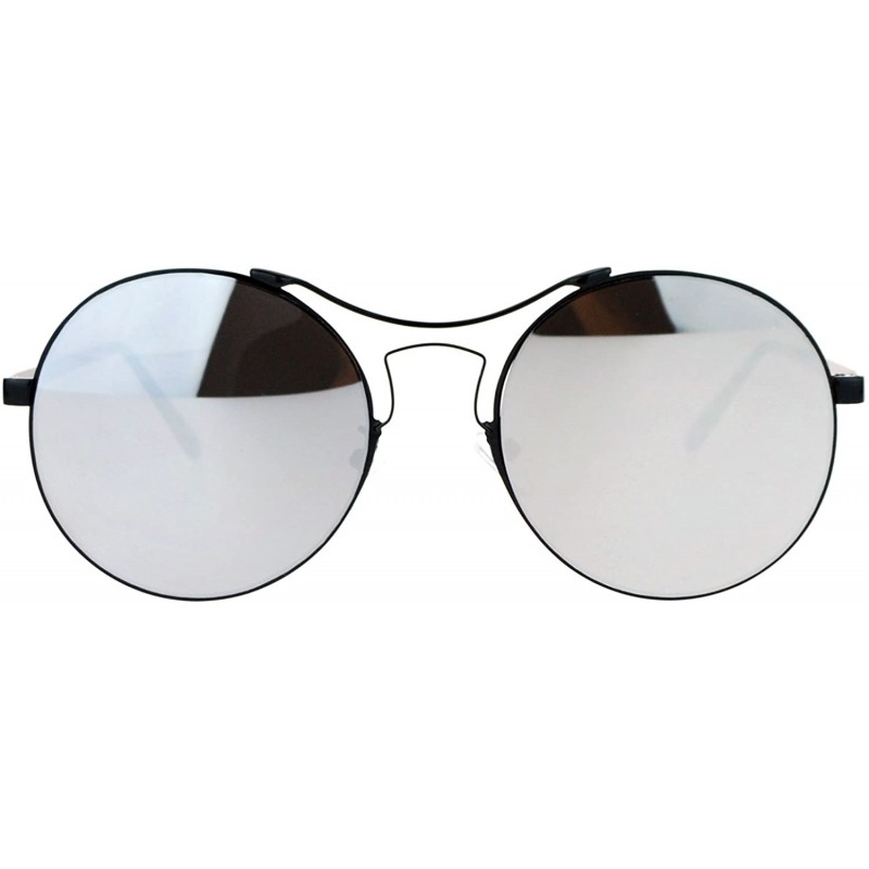 Rimless Almost Rimless Fashion Sunglasses Round Circle Flat Mirror Lens UV 400 - Black - C218958MCL8 $14.58