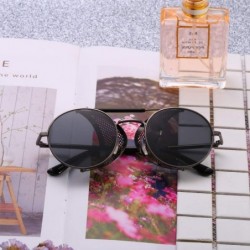 Shield Steampunk Style Round Vintage Sunglasses Retro Eyewear UV400 Protection for Men Women - Gray Frames Black Lens - CY18A...
