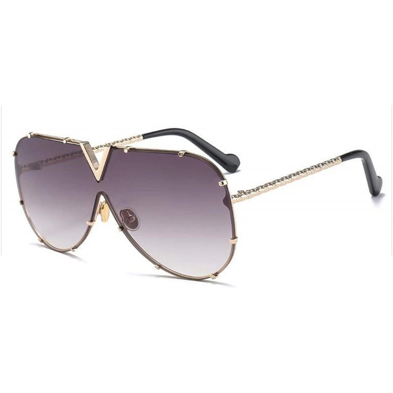 Square Luxury Rivet Pilot Sunglasses Women Men 2018 Oversized One Piece Sunglass Metal Big Frame Shades UV400 Oculos - CP198A...