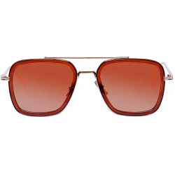 Square Retro Sunglasses Square Metal Frame for Men Women Tony Stark Sunglasses Downey Iron Man - Brown Frame/Brown Lens - C11...