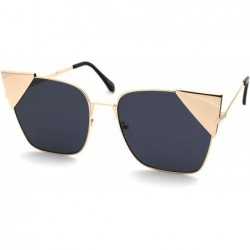 Oversized Womens Metal Rim Cat Eye Tip Rectangular Retro Sunglasses - Gold Black - CA18UW06Q8Q $15.23