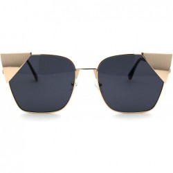 Oversized Womens Metal Rim Cat Eye Tip Rectangular Retro Sunglasses - Gold Black - CA18UW06Q8Q $15.23