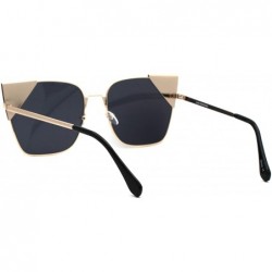 Oversized Womens Metal Rim Cat Eye Tip Rectangular Retro Sunglasses - Gold Black - CA18UW06Q8Q $15.23