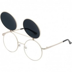 Round Retro Flip-Up Round Goggles Seampunk Sunglasses - Sliver-black - CE185UEHN0O $24.88