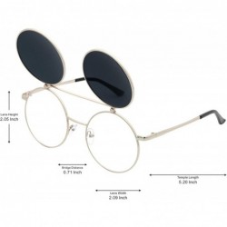 Round Retro Flip-Up Round Goggles Seampunk Sunglasses - Sliver-black - CE185UEHN0O $13.60