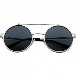 Round Retro Flip-Up Round Goggles Seampunk Sunglasses - Sliver-black - CE185UEHN0O $13.60