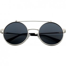 Round Retro Flip-Up Round Goggles Seampunk Sunglasses - Sliver-black - CE185UEHN0O $13.60