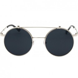 Round Retro Flip-Up Round Goggles Seampunk Sunglasses - Sliver-black - CE185UEHN0O $13.60