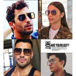 Square Retro Sunglasses Square Metal Frame for Men Women Tony Stark Sunglasses Downey Iron Man - Brown Frame/Brown Lens - C11...