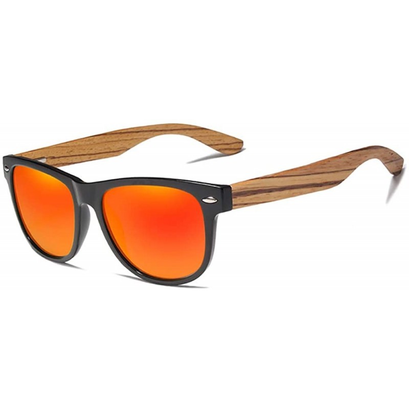 Square Genuine Zebra wood sunglasses square men polarized UV400 - Red - CH18ZY8UT9K $26.70