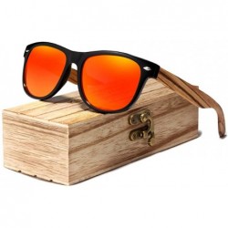 Square Genuine Zebra wood sunglasses square men polarized UV400 - Red - CH18ZY8UT9K $26.70