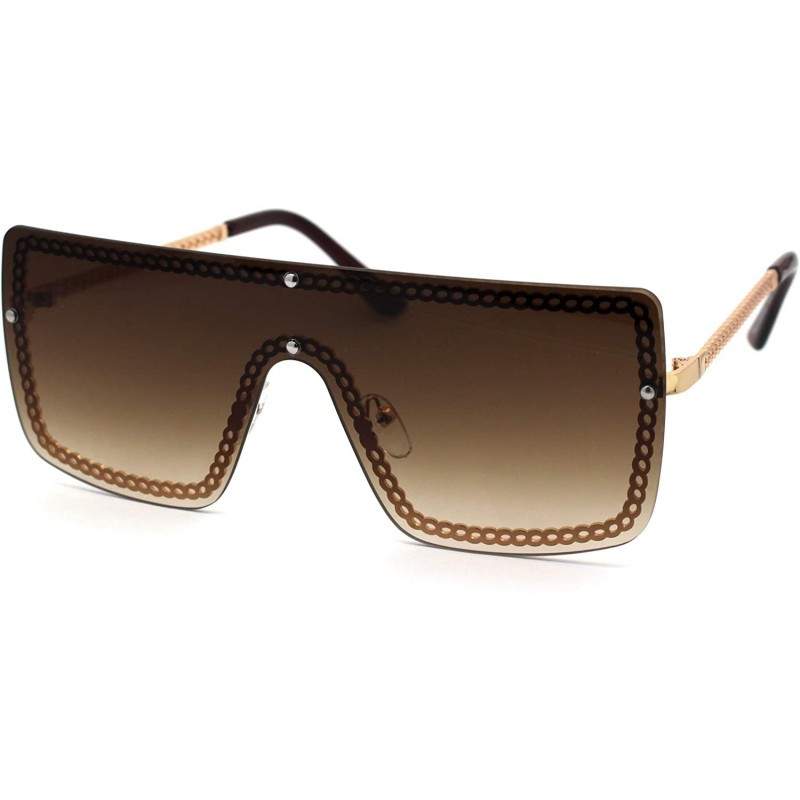 Shield Retro Jewel Chain Frame Oversize Shield Mob Sunglasses - Gold Brown - CH193EW9WW3 $11.20