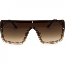 Shield Retro Jewel Chain Frame Oversize Shield Mob Sunglasses - Gold Brown - CH193EW9WW3 $11.20