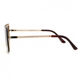 Shield Retro Jewel Chain Frame Oversize Shield Mob Sunglasses - Gold Brown - CH193EW9WW3 $11.20
