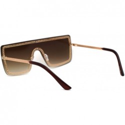 Shield Retro Jewel Chain Frame Oversize Shield Mob Sunglasses - Gold Brown - CH193EW9WW3 $11.20